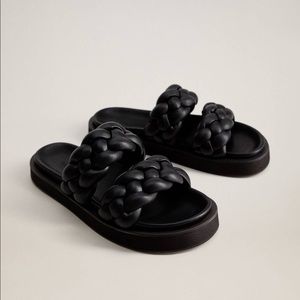 Mango Braided Platform Flat Sandal — Black SIZE 39